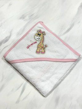 Дитячий рушничок кутиком (з капюшоном) для купання 75*80 Жирафік Світло-рожевий 39102 фото