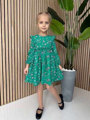 Дитяча сукня з тканини суперсофт Квіти 92 см Зелений 37411 фото
