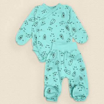 Детский комплект из боди 2в1 с начесом Milk 62 см Мятный 39444 фото