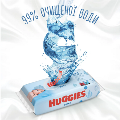 Дитячі вологі серветки Huggies Pure 56 шт 40634 фото