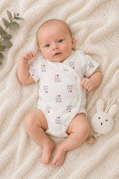 Детское боди с коротким рукавом из интерлока I love mom dad на 62 см Белый 46109 фото