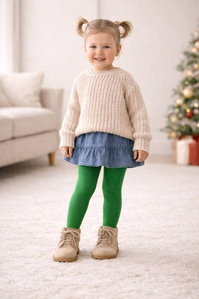 Дитячі демісезонні однотонні колготи Kid Step на 116-122 см Зелений 45037 фото