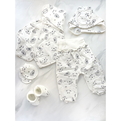 Комплект одягу 5в1 в пологовий для немовлят на баєчці Мілк 62 см Білий 30071 фото