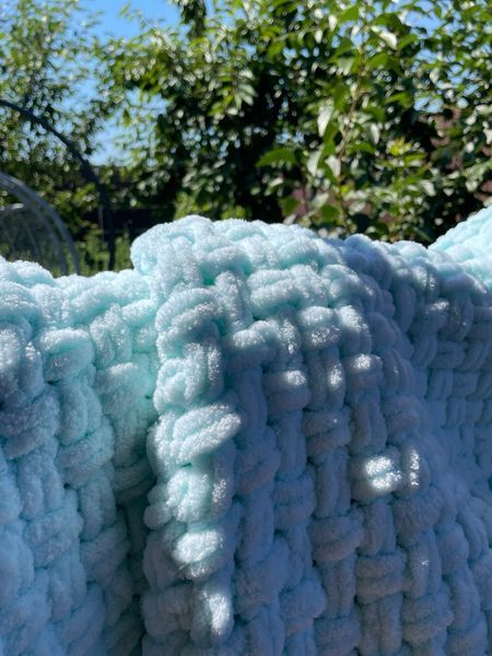 Плюшевый вязаный детский плед "Плетенка" 80 на 80 см №15 Светло-бирюзовый 46614 фото