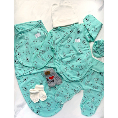 Комплект одягу 7в1 в пологовий для немовлят на баєчці з бодіком Мілк 62 см Бірюзовий 30072 фото