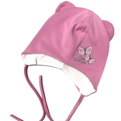 Демісезонна дитяча шапочка з подвійного трикотажу Метелики 44-46 см Темно-рожевий 37256 фото