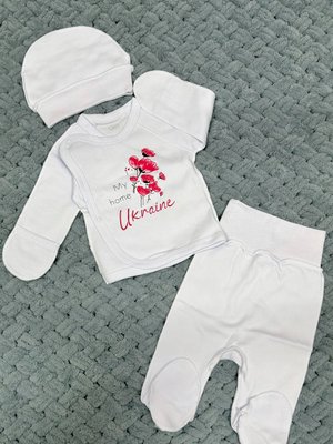 Комплект одягу 3в1 з преміального інтерлоку для немовлят з принтом 56 см Білий 31141 фото