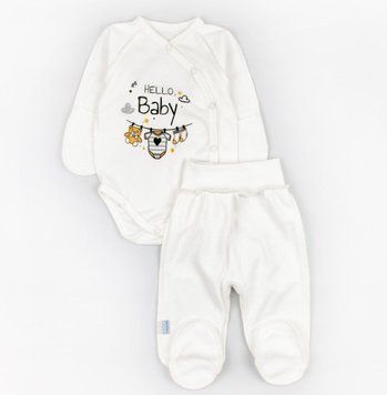 Комплект одежды 2в1 для младенцев из интерлока с бодиком Hello Baby 62 см Молочный 43519 фото