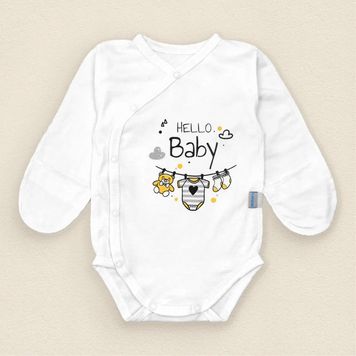 Детский летний боди на длинный рукав (наружные швы) на кнопках из кулира Hello Baby 62 см Молочный d105 фото