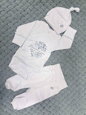 Комплект одягу 3в1 з преміального інтерлоку для немовлят з принтом 62 см Синій 31149 фото