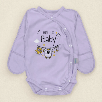 Детский летний боди на длинный рукав (наружные швы) на кнопках из кулира Hello Baby 56 см d105 фото