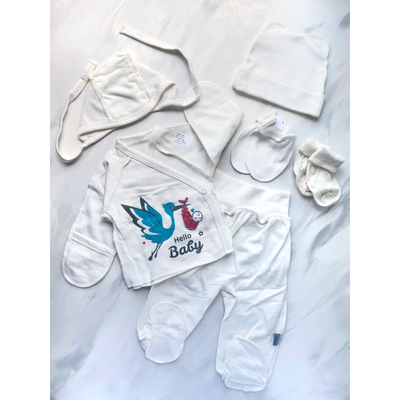 Комплект одягу 5в1 в пологовий для немовлят на баєчці Лелека 56 см Молочний 30082 фото