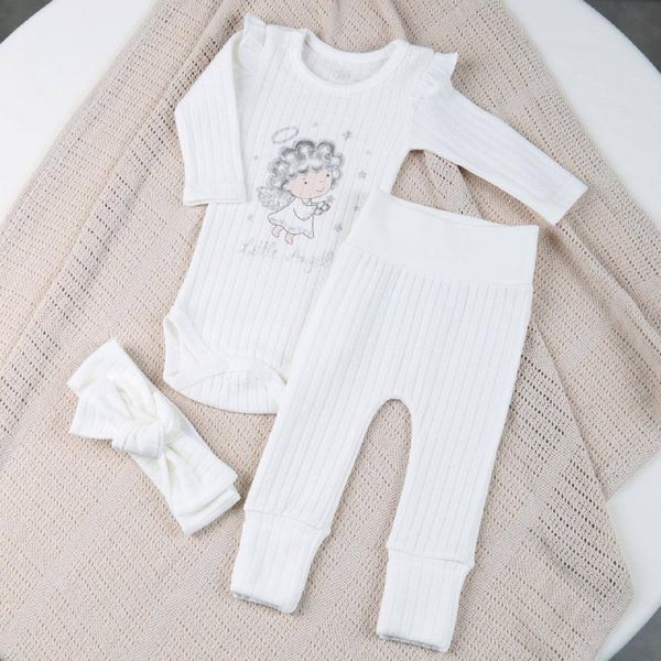 Святковий комплект 3в1 для дівчинки 62 см Little Angel Молочний 43994 фото