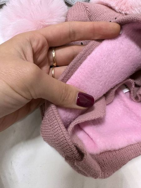 Дитяча зимова шапка на флісовій підкладці і зав'язках 44-46 см Брудно-рожевий 31039 фото